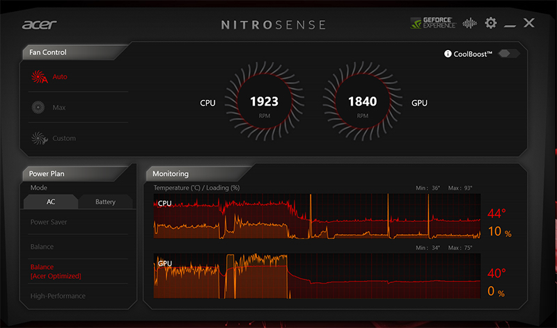 Phần mềm Nitro Sense tr&ecirc;n m&aacute;y